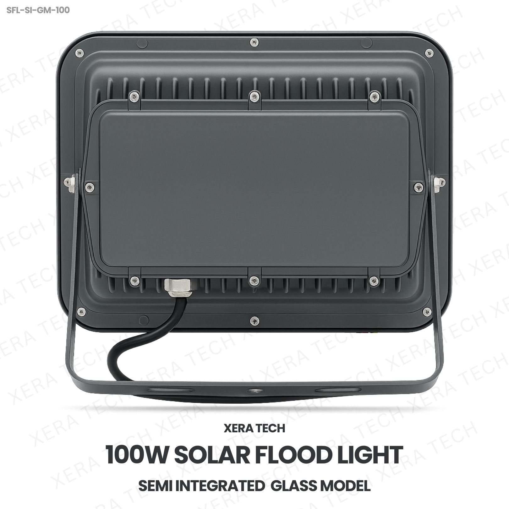 100W Solar Flood Light Glass Model – back view showing driver and heat sink | Xera Tech