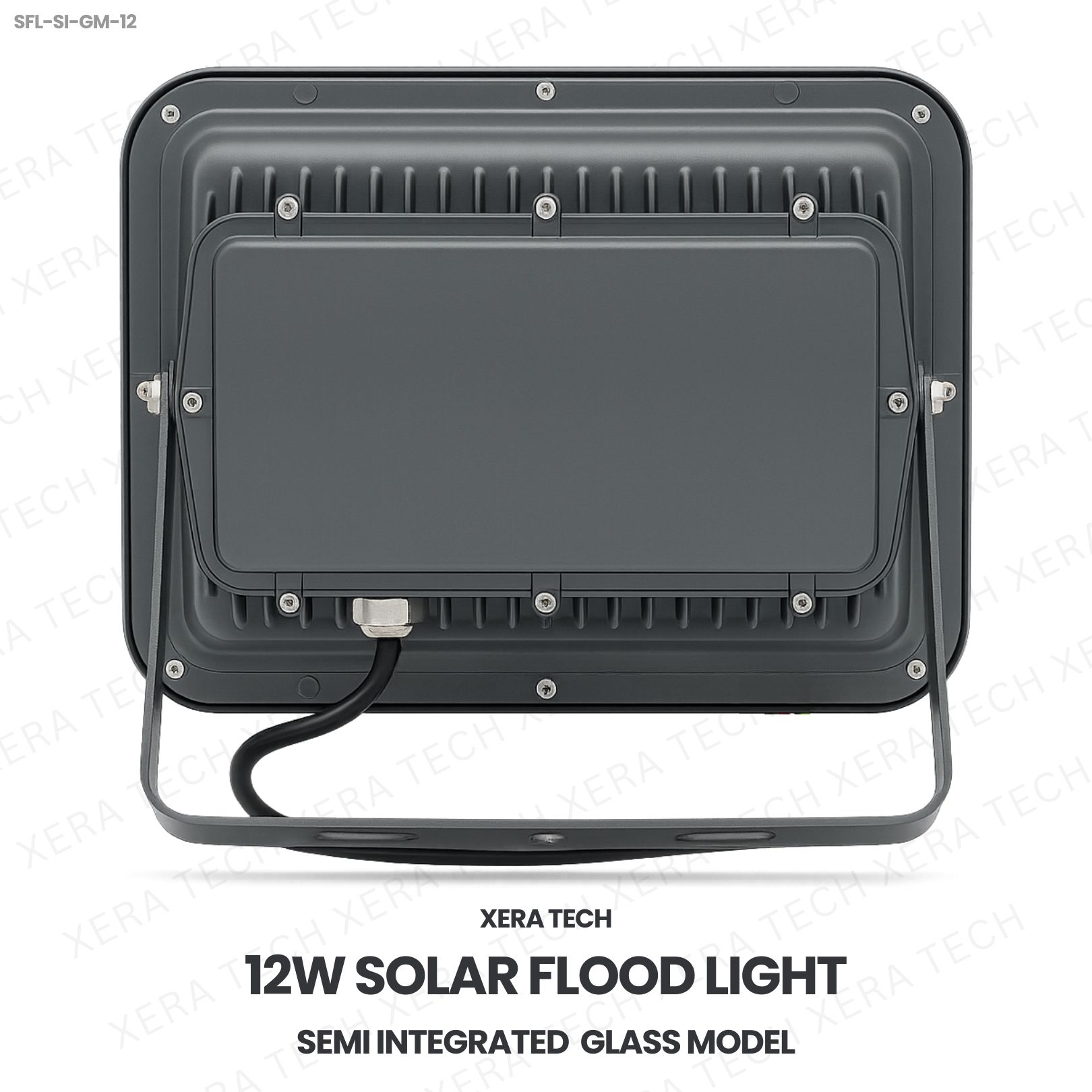 12W Solar Flood Light Glass Model – back view showing driver and heat sink | Xera Tech