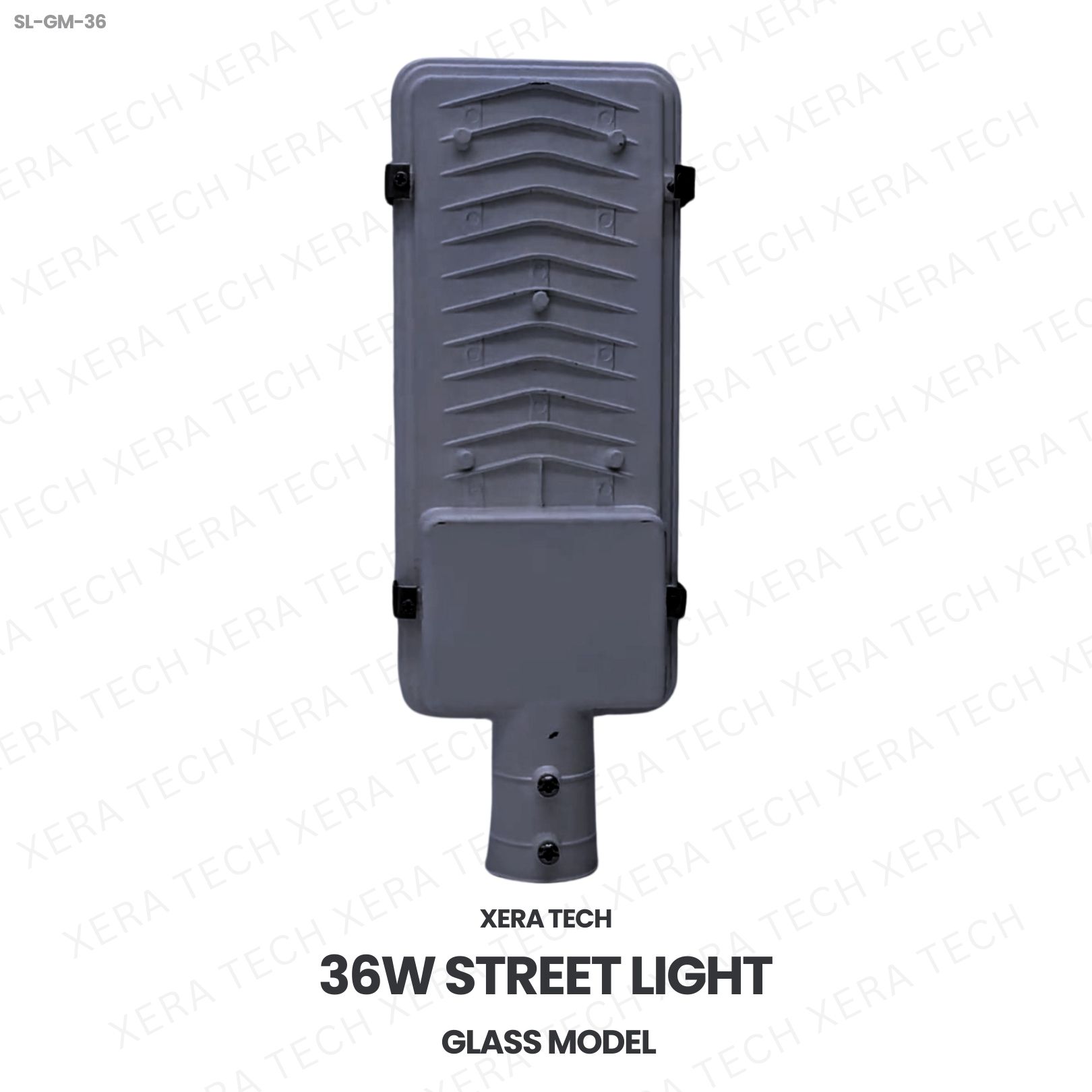36W Street Light Glass Model – back view showing driver and heat sink | Xera Tech