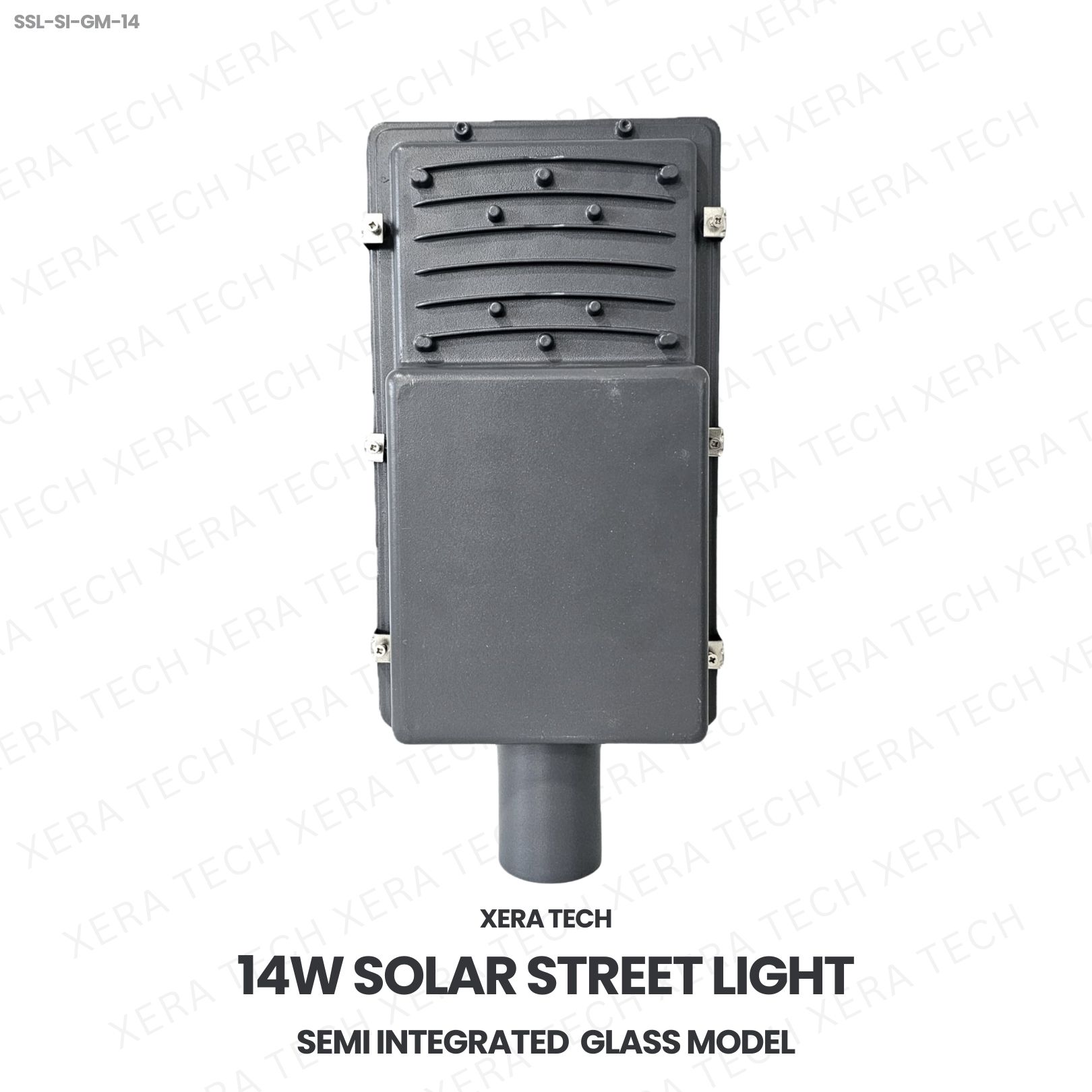 14W Solar Street Light Glass Model – back view showing driver and heat sink | Xera Tech